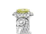 White gold Fancy Yellow Radiant Cut Diamond Halo Ring with Milgrain Pavé Band and Four-Prong Setting_71