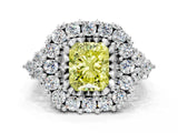 White gold Fancy Yellow Radiant Cut Diamond Halo Ring with Pavé Band and Four-Prong Setting_53