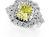 White gold Fancy Yellow Radiant Cut Diamond Halo Ring with Pavé Band and Four-Prong Setting_54
