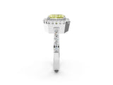 White gold Fancy Yellow Radiant Cut Diamond Halo Ring with Pavé Band and Prong Setting_14