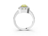 White gold Fancy Yellow Radiant Cut Diamond Halo Ring with Pavé Band and Prong Setting_15