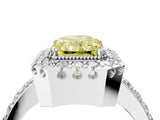 White gold Fancy Yellow Radiant Cut Diamond Halo Ring with Pavé Band and Prong Setting_16