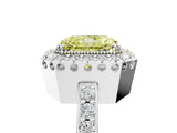 White gold Fancy Yellow Radiant Cut Diamond Halo Ring with Pavé Band and Prong Setting_17