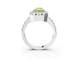 White gold Fancy Yellow Radiant Cut Diamond Halo Ring with Pavé Band and Prong Setting_3