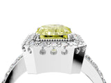 White gold Fancy Yellow Radiant Cut Diamond Halo Ring with Pavé Band and Prong Setting_4