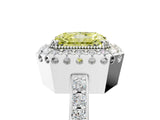 White gold Fancy Yellow Radiant Cut Diamond Halo Ring with Pavé Band and Prong Setting_5