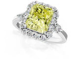 White gold Fancy Yellow Radiant Cut Diamond Halo Ring with Pear Side Stones and Prong Setting_93