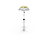 White gold Fancy Yellow Radiant Cut Diamond Halo Ring with Pear Side Stones and Prong Setting_94