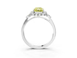 White gold Fancy Yellow Radiant Cut Diamond Halo Ring with Pear Side Stones and Prong Setting_95