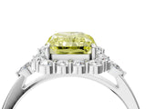White gold Fancy Yellow Radiant Cut Diamond Halo Ring with Pear Side Stones and Prong Setting_96