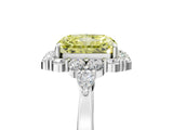 White gold Fancy Yellow Radiant Cut Diamond Halo Ring with Pear Side Stones and Prong Setting_97