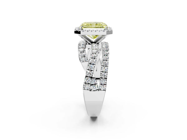 White Gold Radiant Cut Halo Twist Engagement Ring Setting for Fancy Yellow Center