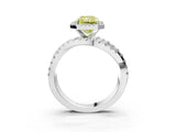 White gold Fancy Yellow Radiant Cut Diamond Halo Ring with Round Split Shank and Prong Setting_77