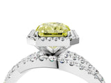 White gold Fancy Yellow Radiant Cut Diamond Halo Ring with Round Split Shank and Prong Setting_78