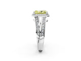 White gold Fancy Yellow Radiant Cut Diamond Halo Ring with Split Shank Pavé Band and Four-Prong Setting_14