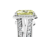 White gold Fancy Yellow Radiant Cut Diamond Halo Ring with Split Shank Pavé Band and Four-Prong Setting_17