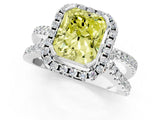 White gold Fancy Yellow Radiant Cut Diamond Halo Ring with Split Shank Pavé Band and Prong Setting_80