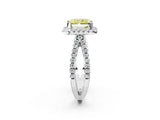White gold Fancy Yellow Radiant Cut Diamond Halo Ring with Split Shank Pavé Band and Prong Setting_81