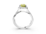 White gold Fancy Yellow Radiant Cut Diamond Halo Ring with Split Shank Pavé Band and Prong Setting_82