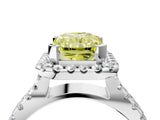 White gold Fancy Yellow Radiant Cut Diamond Halo Ring with Split Shank Pavé Band and Prong Setting_83