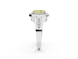 White gold Fancy Yellow Radiant Cut Diamond Halo Ring with Split Shank and Bezel Accents and Prong Setting_2