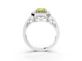 White gold Fancy Yellow Radiant Cut Diamond Halo Ring with Split Shank and Bezel Accents and Prong Setting_3