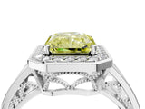 White gold Fancy Yellow Radiant Cut Diamond Halo Ring with Split Shank and Bezel Accents and Prong Setting_4