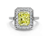 White gold Fancy Yellow Radiant Cut Diamond Halo Ring with Split Shank and Four-Prong Setting_84