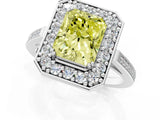 White gold Fancy Yellow Radiant Cut Diamond Halo Ring with Split Shank and Four-Prong Setting_85