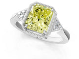 White gold Fancy Yellow Radiant Cut Diamond Halo Ring with Tapered Band and Four-Prong Setting_32