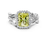 White gold Fancy Yellow Radiant Cut Diamond Halo Ring with Vintage Split Shank and Four-Prong Setting_121