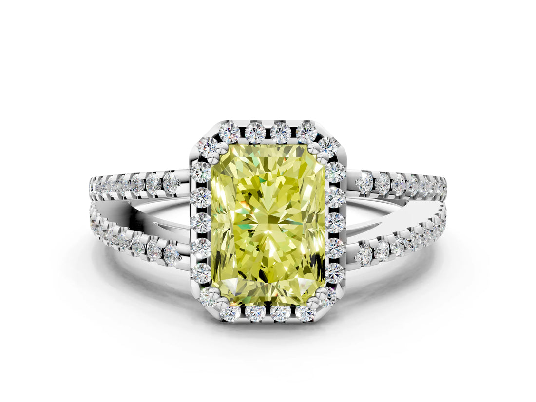 White gold Fancy Yellow Radiant Cut Diamond Halo Split Shank Engagement Ring_51