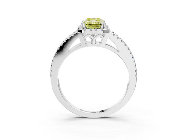 Platinum Fancy Yellow Radiant Cut Diamond Halo Split Shank Engagement Ring