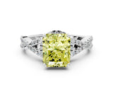 White gold Fancy Yellow Radiant Cut Diamond  Halo Twist Band Solitaire Prong Setting Ring_12