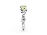 White gold Fancy Yellow Radiant Cut Diamond  Halo Twist Band Solitaire Prong Setting Ring_14