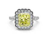 White gold Fancy Yellow Radiant  Cut Diamond Milgrain Floral Halo Engagement Ring with Pavé Band_15