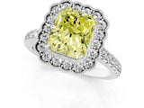 White gold Fancy Yellow Radiant  Cut Diamond Milgrain Floral Halo Engagement Ring with Pavé Band_16