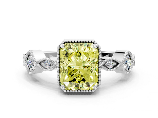 Platinum Fancy Yellow Radiant  Cut Diamond Milgrain Marquise Band with Prong Setting