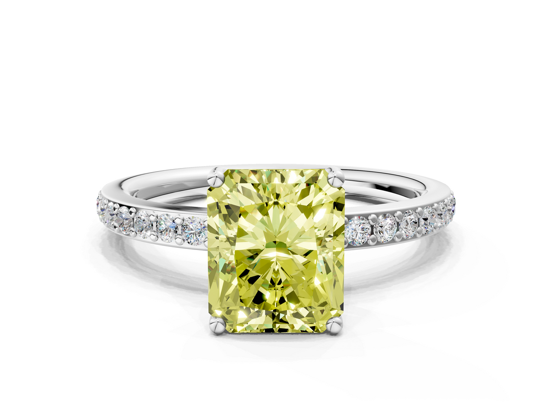 White gold Fancy Yellow Radiant  Cut Diamond Pavé Band Ring with Four-Prong Setting_24