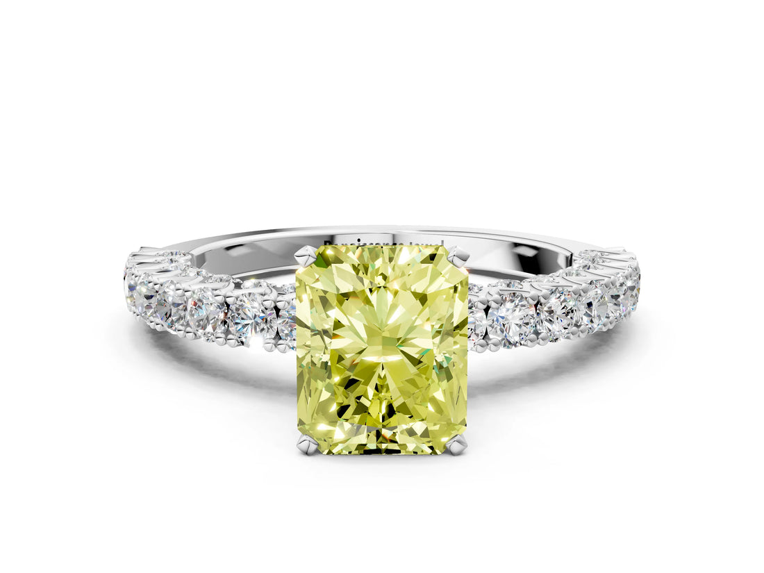 White gold Fancy Yellow Radiant Cut Diamond Pavé Band Solitaire Ring with Prong Setting_46
