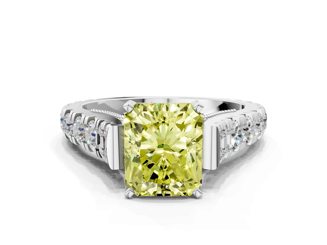 White gold Fancy Yellow Radiant  Cut Diamond Pavé Band Solitaire with Four-Prong Setting_15