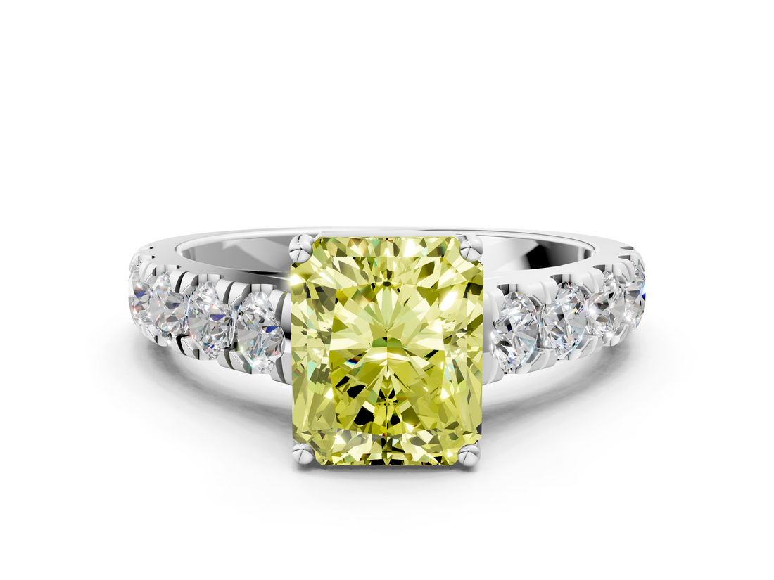 White gold Fancy Yellow Radiant  Cut Diamond Pavé Band Solitaire with Four-Prong Setting_3