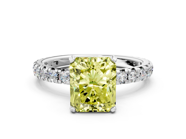 White gold Fancy Yellow Radiant  Cut Diamond Pavé Band with Four-Prong Setting