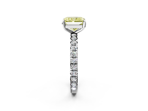 White gold Fancy Yellow Radiant  Cut Diamond Pavé Band with Four-Prong Setting