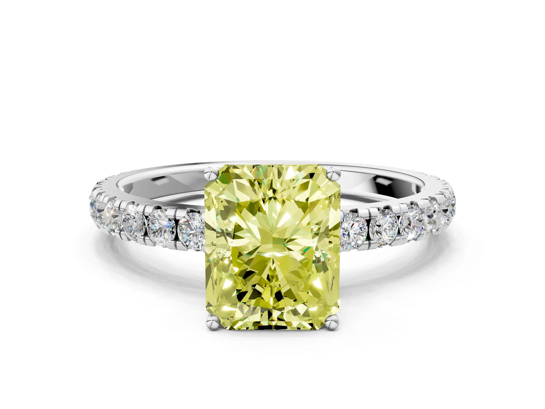 White gold Fancy Yellow Radiant Cut Diamond Pavé Solitaire Engagement Ring with Four-Prong Setting_66