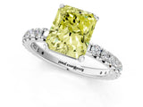 White gold Fancy Yellow Radiant Cut Diamond Pavé Solitaire Ring with Round Band and Prong Setting_13