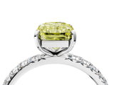 White gold Fancy Yellow Radiant Cut Diamond Pavé Solitaire Ring with Round Band and Prong Setting_16