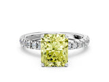 White gold Fancy Yellow Radiant Cut Diamond Pave Band Solitaire Ring with Round  and Prong Setting_130