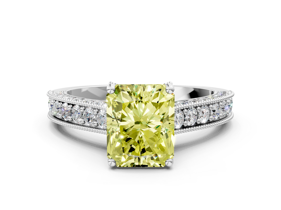 White gold Fancy Yellow Radiant  Cut Diamond Pave Band with Four-Prong Setting_37