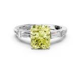 White gold Fancy Yellow Radiant  Cut Diamond Ring with Baguette Side Stones, Channel Set Band, and Four-Prong Setting_3